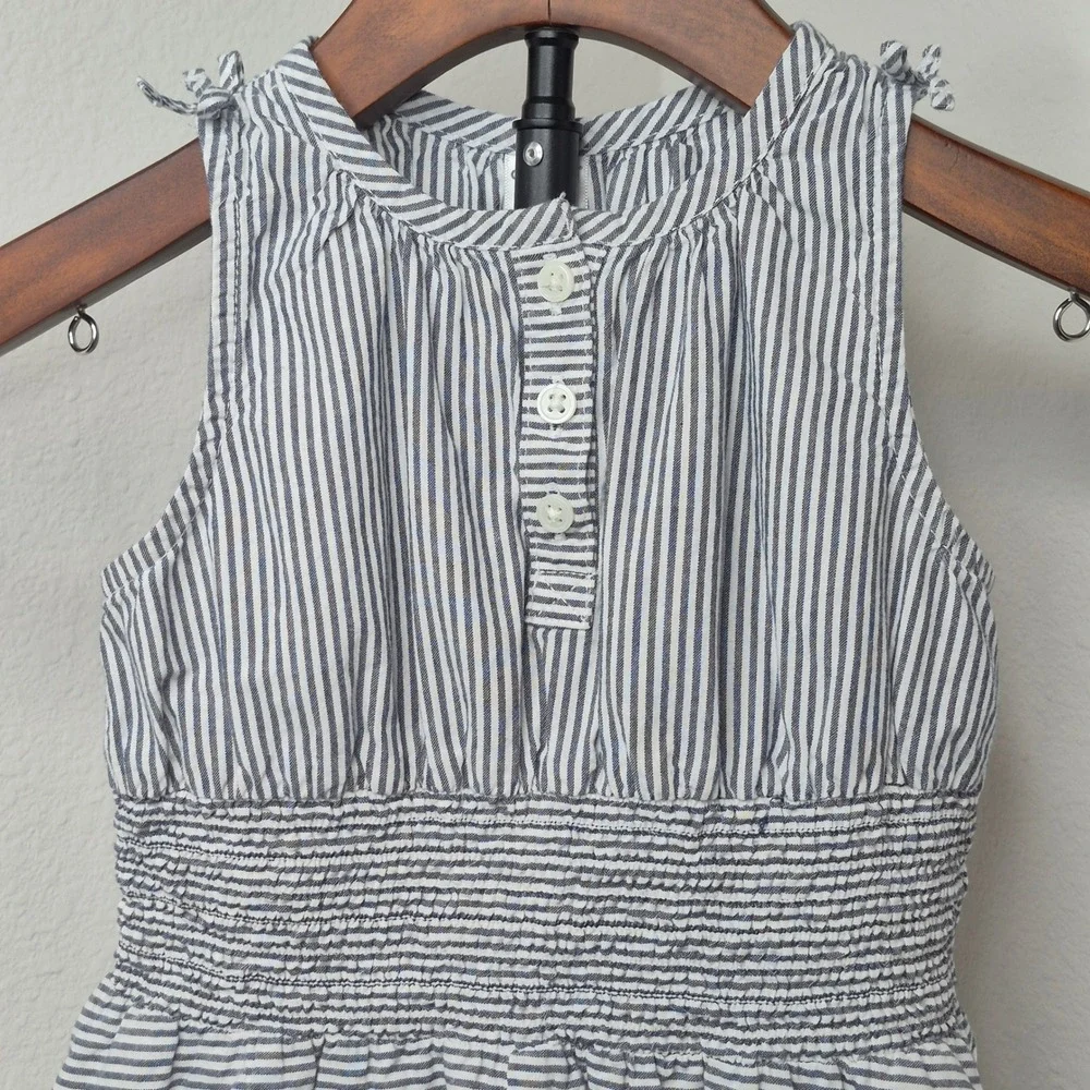 Carters Girls 5T Blue‎ White Striped Smocked Waist Cotton Sun Dress Bow Nautical